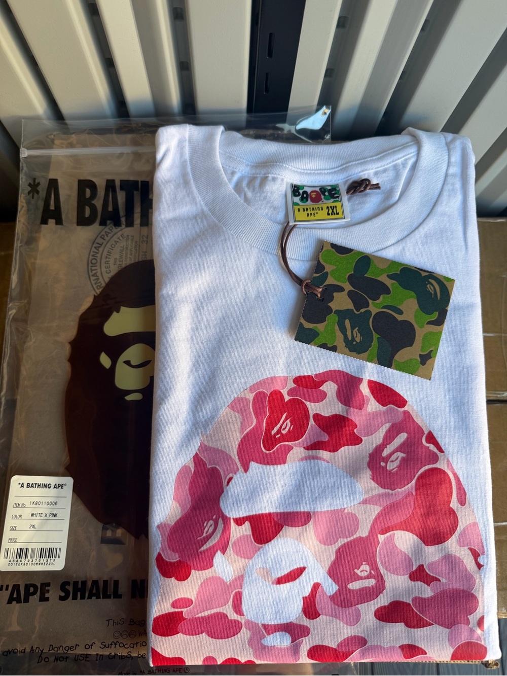 Bape pink camo white tee 2XL
